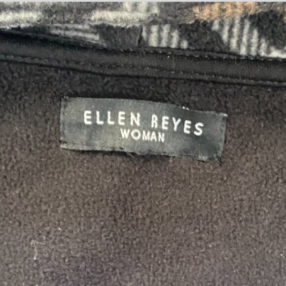 Ellen Reyes Woman Wrap Style Coat Black Tan Cream Plaid Collared Fleece L - Picture 15 of 16